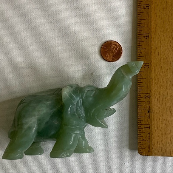 Vintage Green Jade Stone Hand Carved Elephant Figurine Lucky Statue Pet 5" 255g - Picture 15 of 16